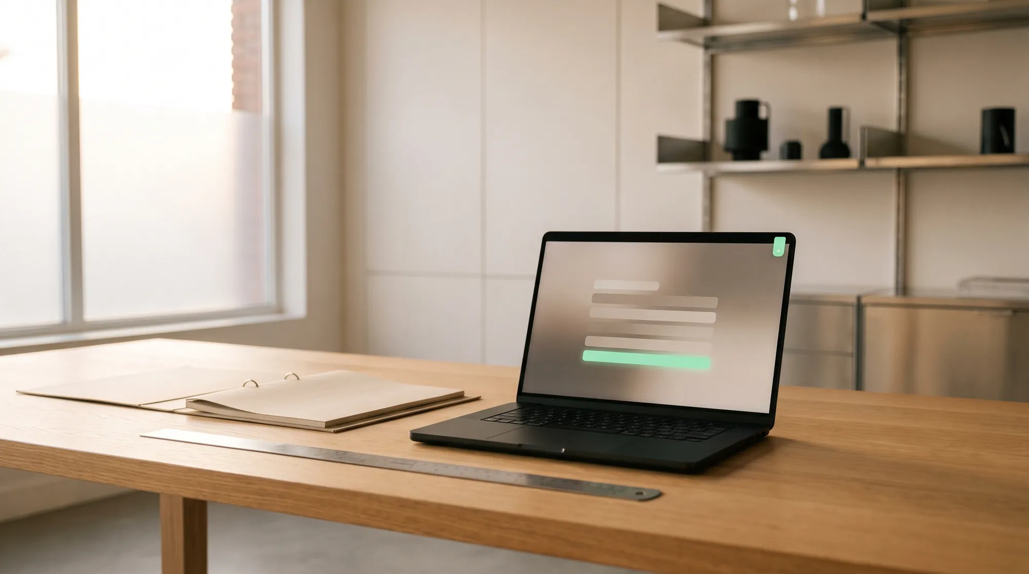 Laptop auf einem Schreibtisch zeigt mehrere Textzeilen mit einer hervorgehobenen grünen Zeile, Sinnbild für einen priorisierten KI-Use-Case