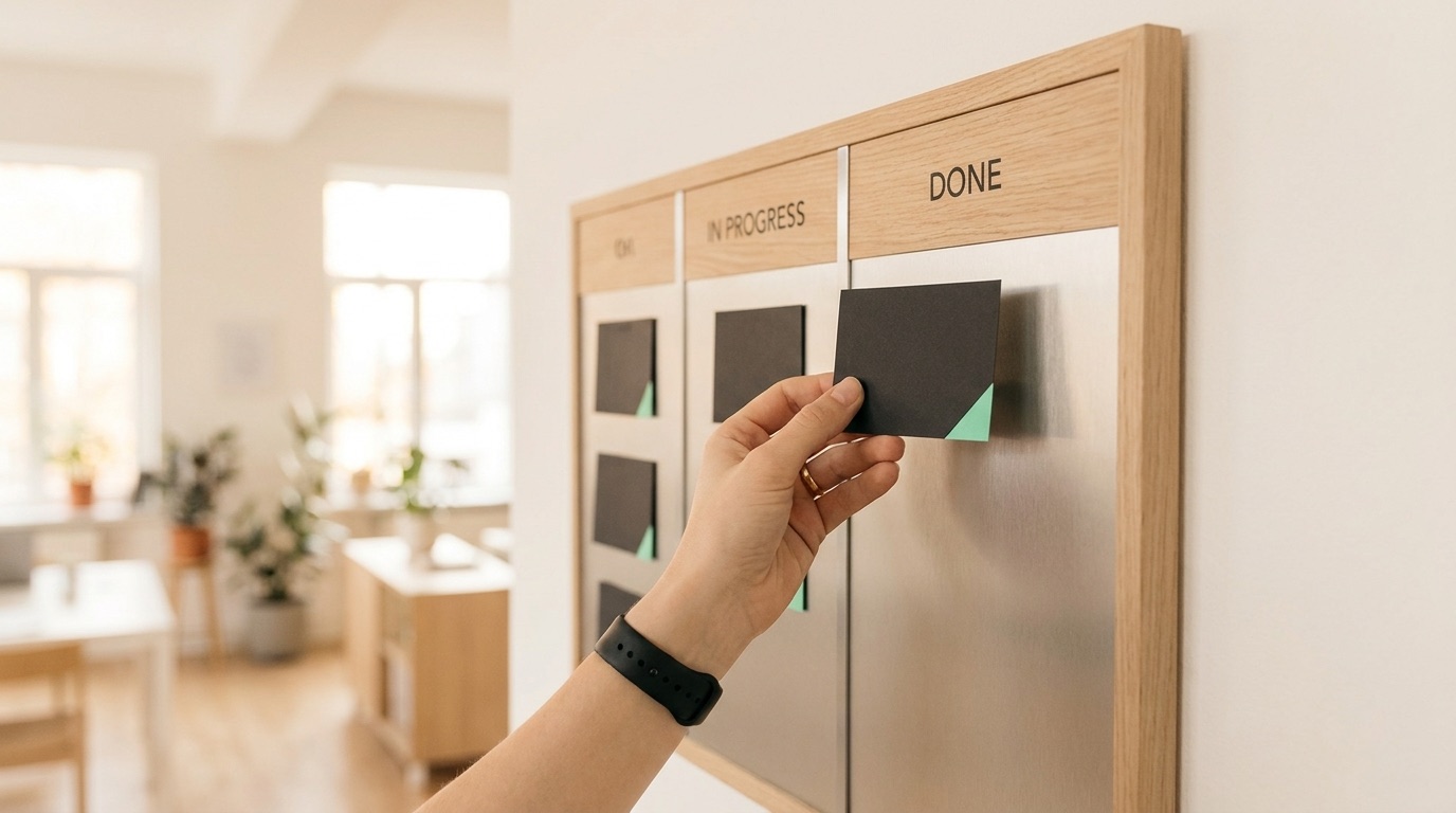 Kanban-Board mit Karten im Fluss